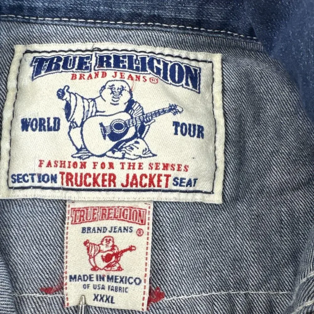 TRUE RELIGION snap button denim jean Trucker Jacket 3XL tag vtg Style y2k